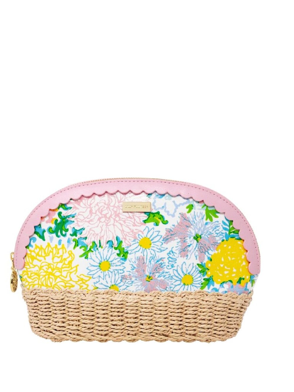 New Lilly Pulitzer Pastel Floral Straw Scalloped Zipper Makeup Toiletry Pouch